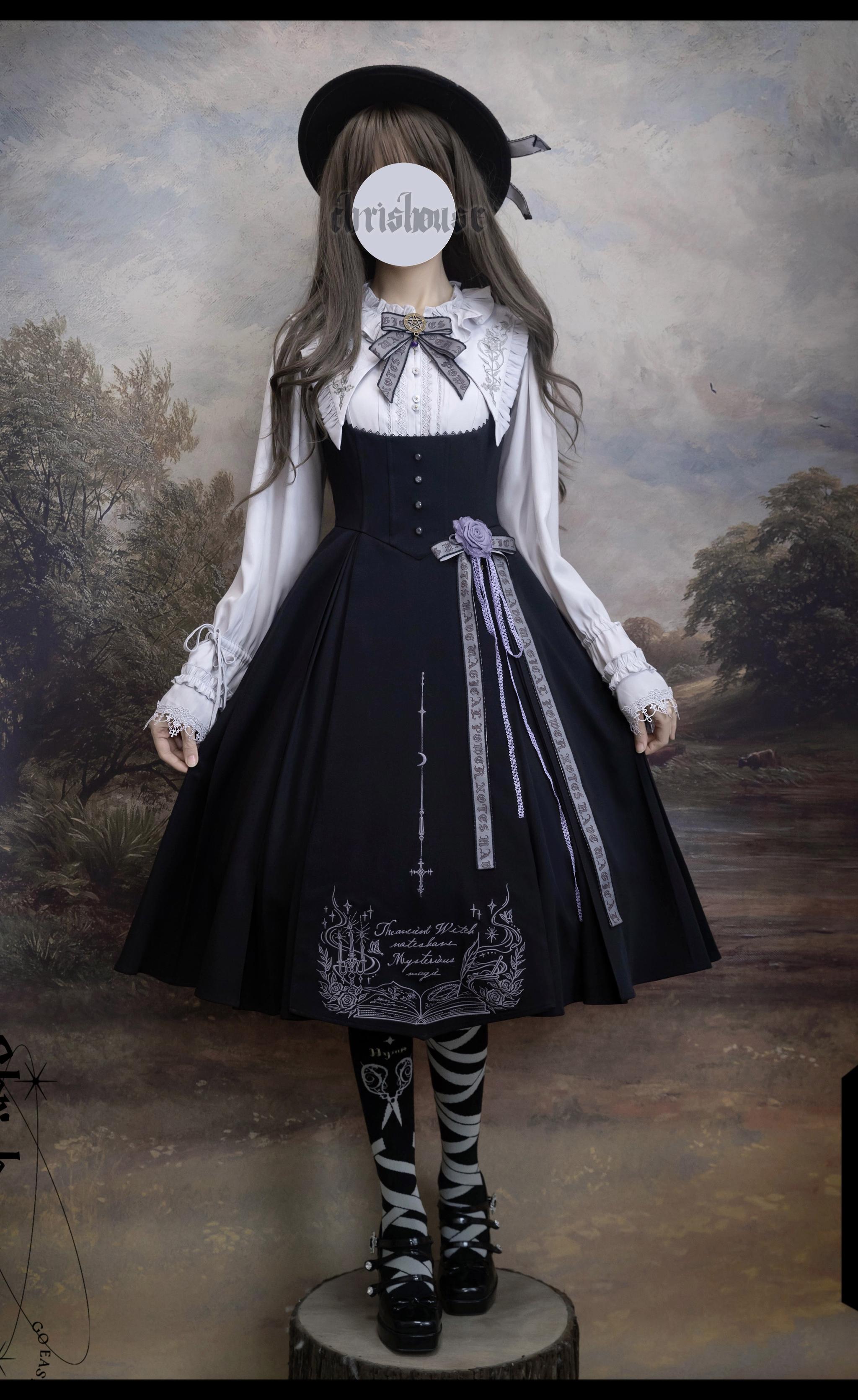 Witch Notes - Gothic Lolita Embroidered Dress Suit, Cross and Rose Print - image 14