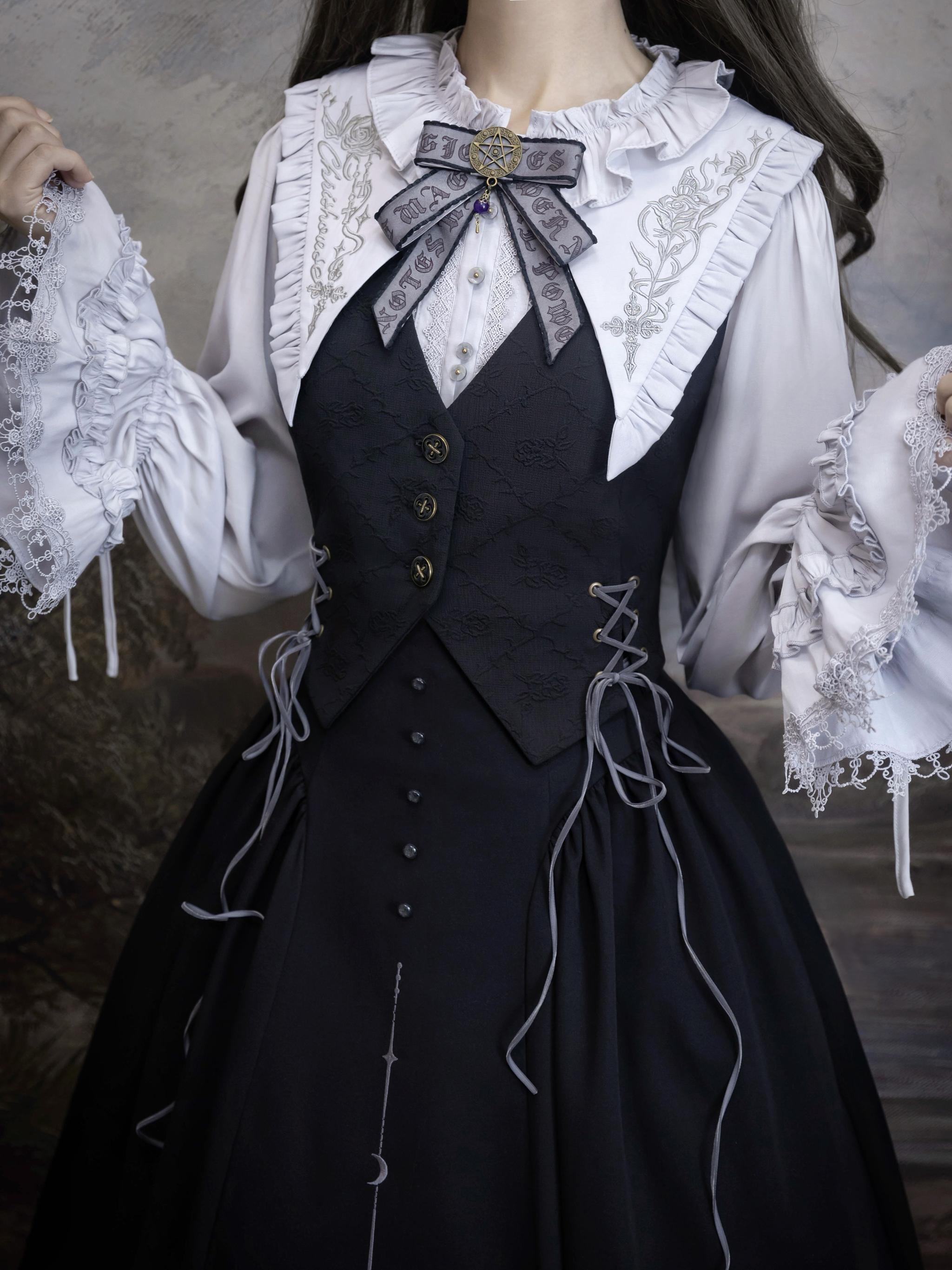 Witch Notes - Gothic Lolita Embroidered Dress Suit, Cross and Rose Print - image 29