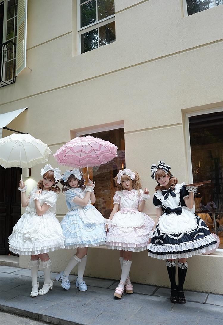 Creamy Sweet Bunny - Cotton Old School Lolita Bunny Ear OP Dress with Bows and Accessories - image 18