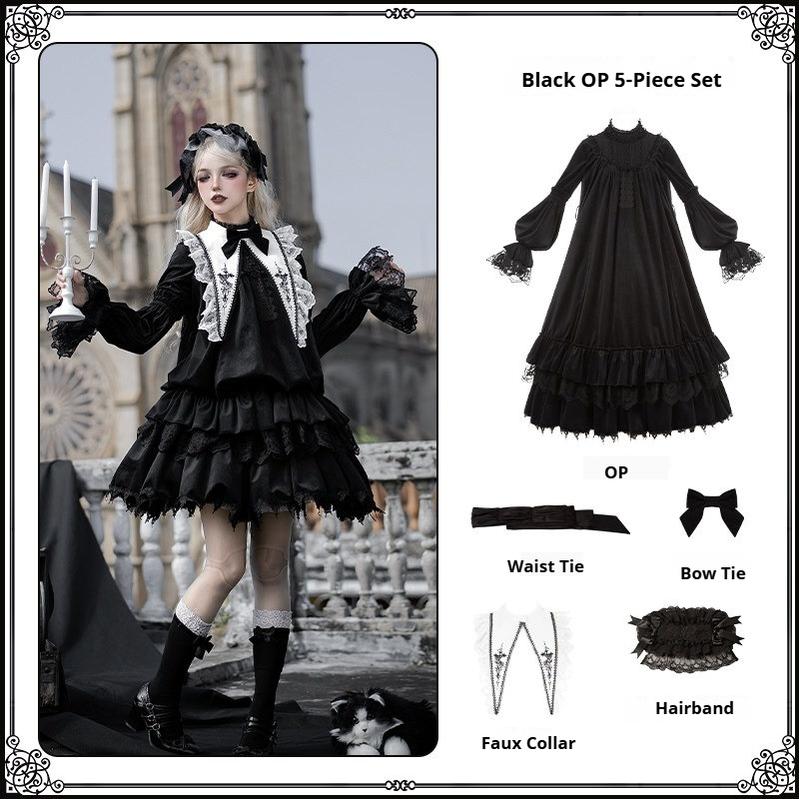 Dawn Bell & Dusk Song - Gothic Lolita Velvet OP Dress, Back Zipper and Accessories - image 25