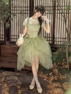 Green Orchid Chinoiserie Lolita OP Dress and Flower Hairclips Set - image 7