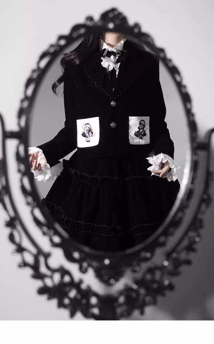 Erosion Heart F-Type - Ouji Lolita Suit Black Velvet Shorts and Skirt - image 40