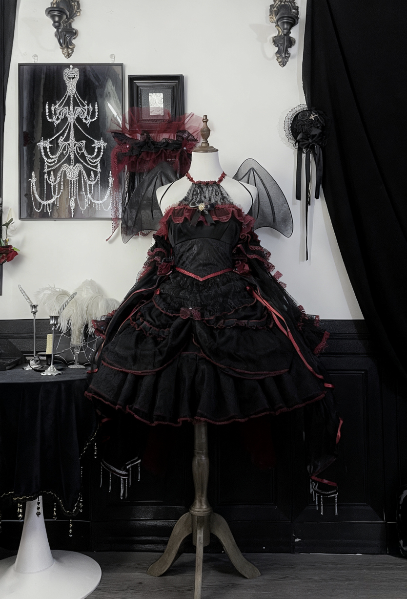 Cascading Poetry - Gothic Lolita JSK Dress, Lace & Tiered Hem - image 7