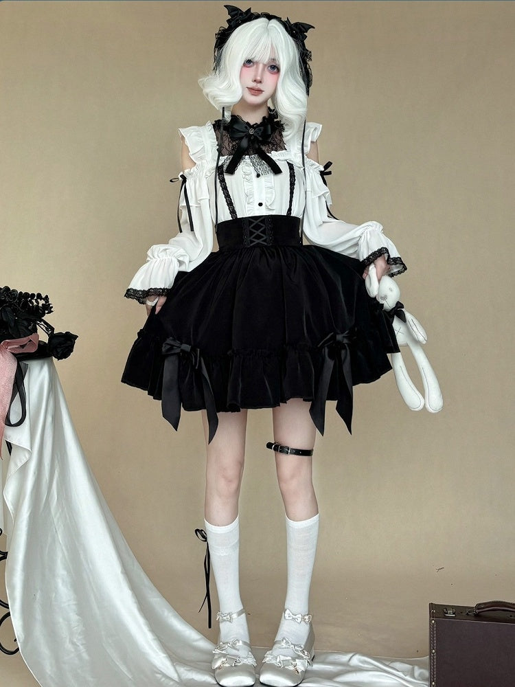 Ebon High-Waist Skirt with Bow Accents in Jirai Style - AMAHAKAWA - image 3