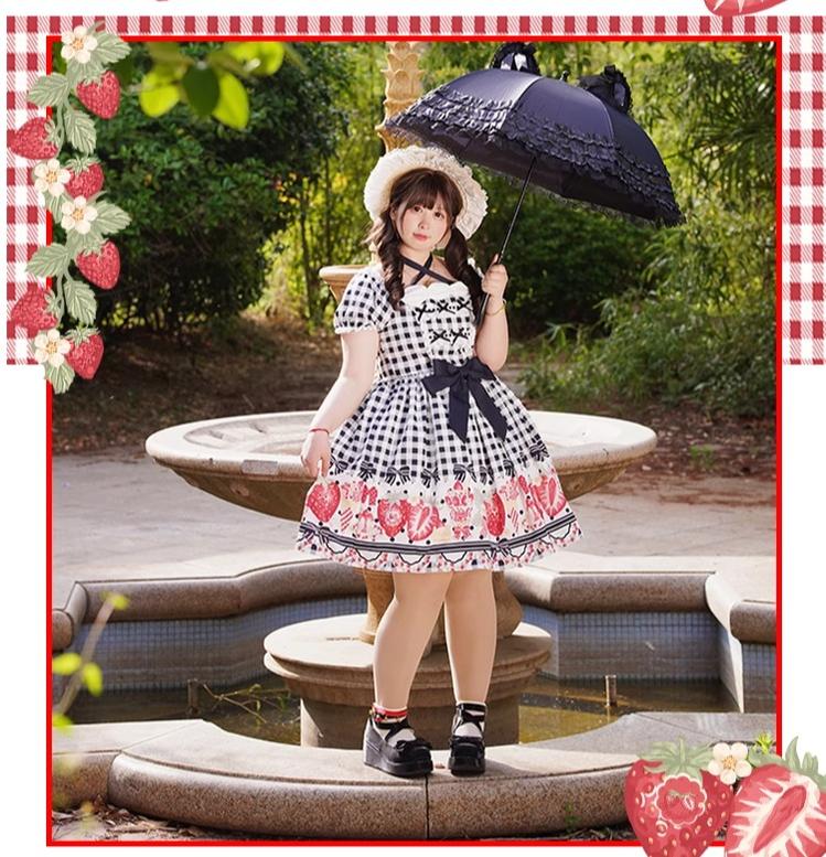 Gingham Strawberry - Plus Size Country Lolita OP Dress - image 8