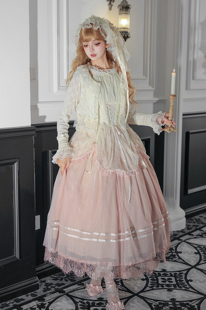 Pink Classic Gradient Lolita JSK Set with Cardigan and Hair Accessories - image 1