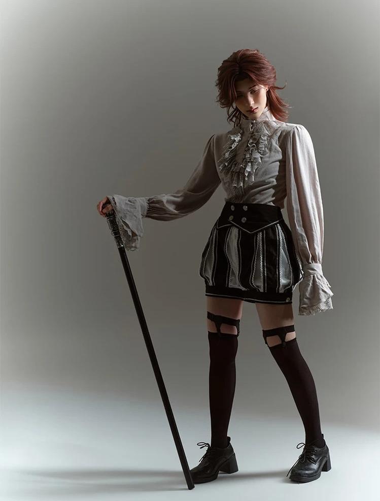 Crow Feather Ode - Ouji Lolita Cotton Linen Shirt and Clock Embroidery Vest Set - image 15
