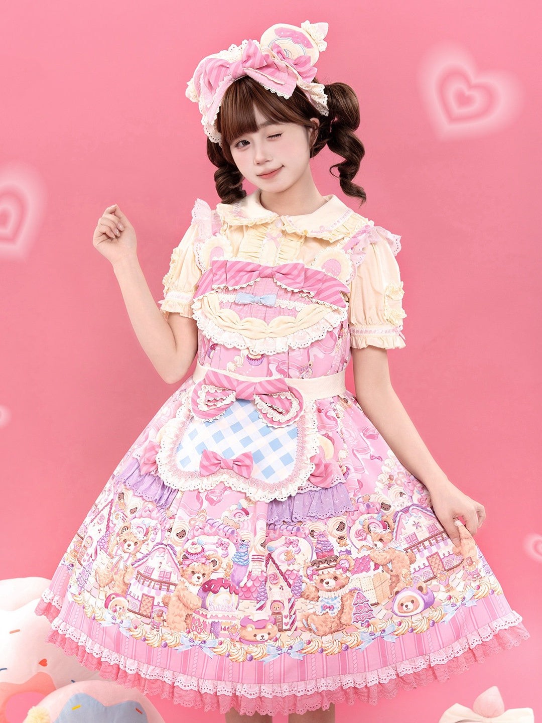 Bear Cake Sweet Lolita OP, JSK and Apron Dress Set - image 8