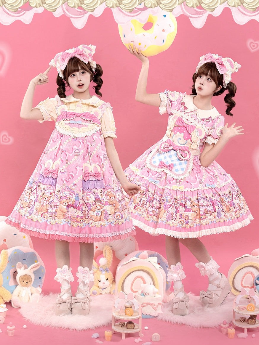 Bear Cake Sweet Lolita OP, JSK and Apron Dress Set - image 1