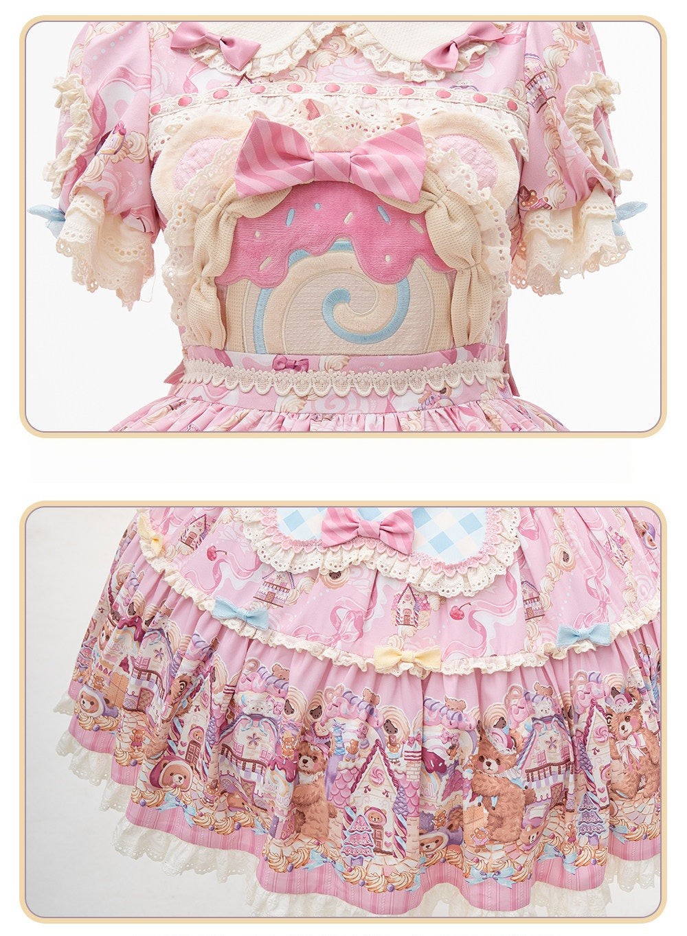 Bear Cake Sweet Lolita OP, JSK and Apron Dress Set - image 5