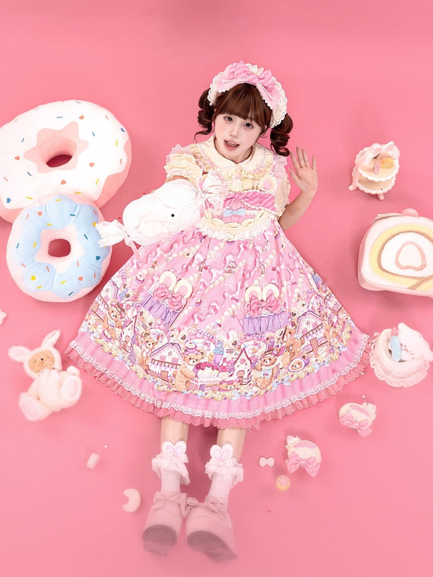 Bear Cake Sweet Lolita OP, JSK and Apron Dress Set - image 19