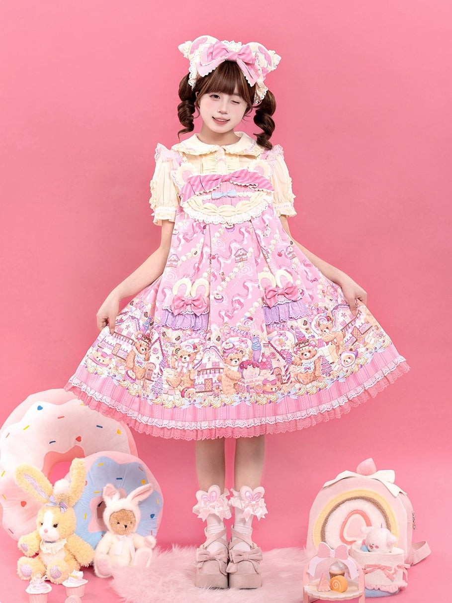 Bear Cake Sweet Lolita OP, JSK and Apron Dress Set - image 11