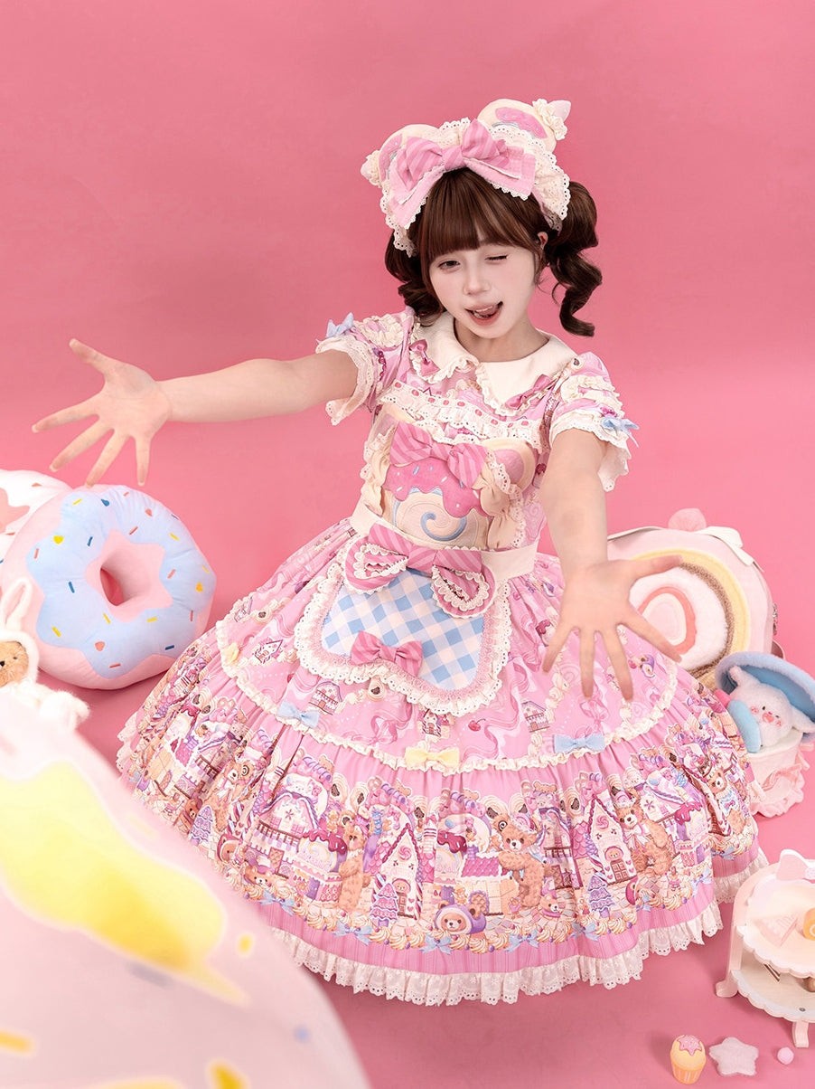 Bear Cake Sweet Lolita OP, JSK and Apron Dress Set - image 15