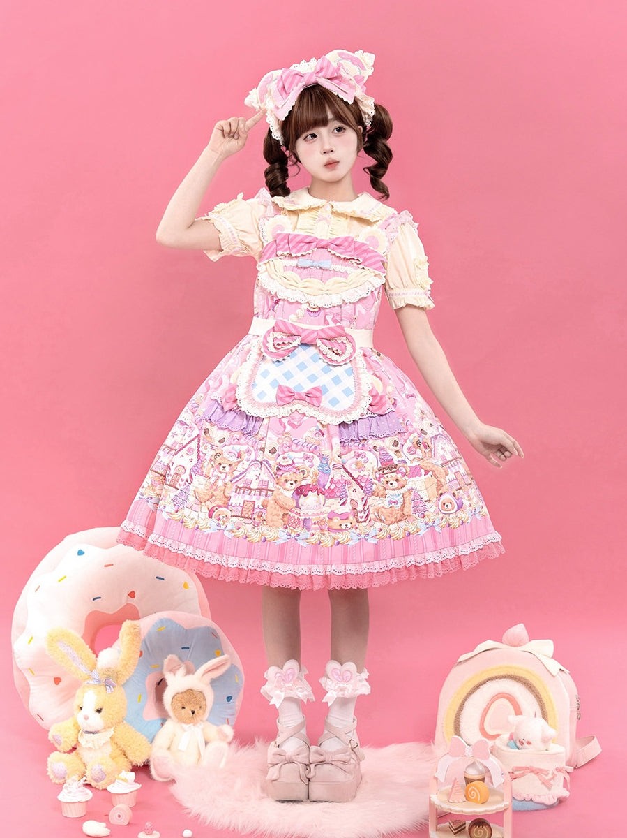 Bear Cake Sweet Lolita OP, JSK and Apron Dress Set - image 7
