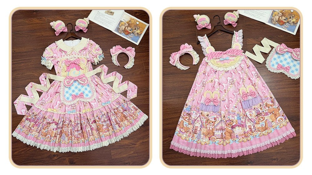 Bear Cake Sweet Lolita OP, JSK and Apron Dress Set - image 3