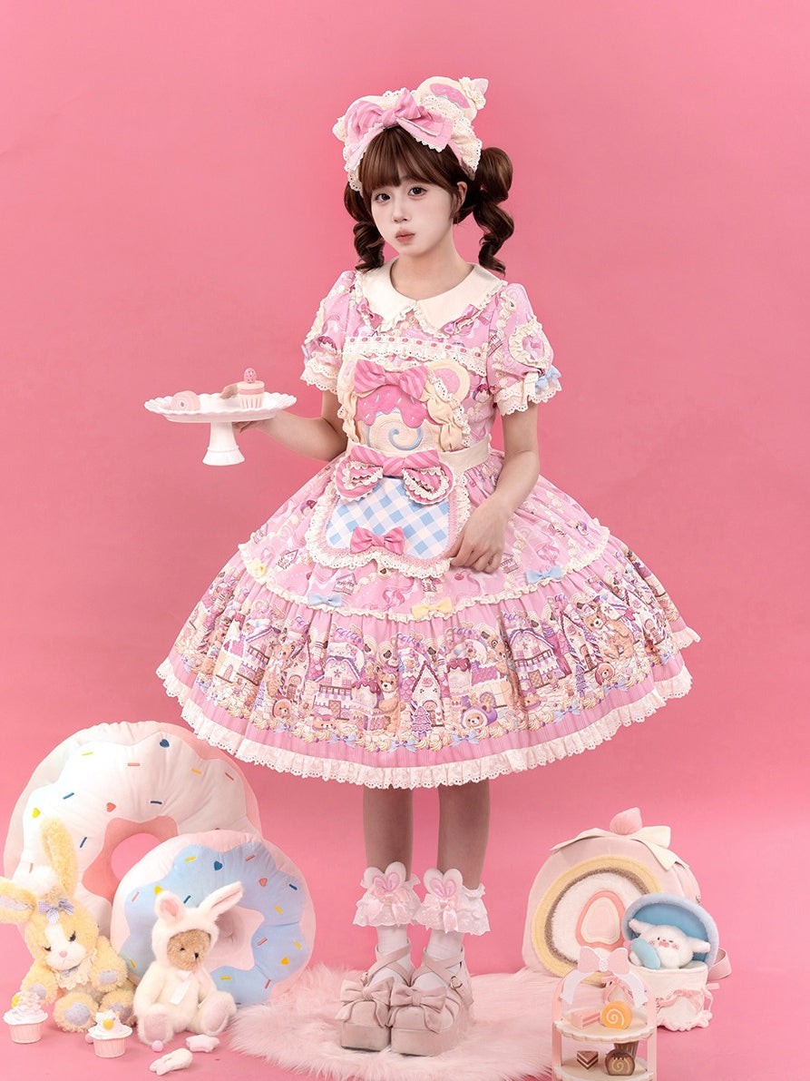 Bear Cake Sweet Lolita OP, JSK and Apron Dress Set - image 14