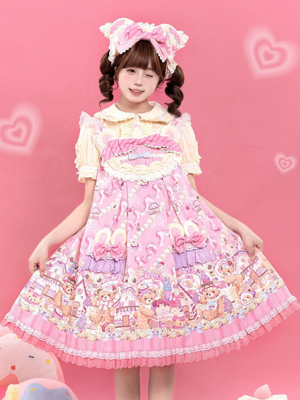 Bear Cake Sweet Lolita OP, JSK and Apron Dress Set - image 12
