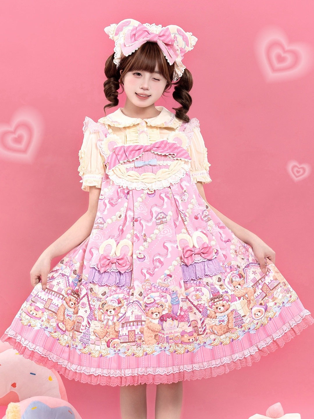 Bear Cake Sweet Lolita OP, JSK and Apron Dress Set - image 12