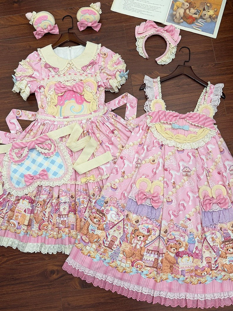 Bear Cake Sweet Lolita OP, JSK and Apron Dress Set - image 2