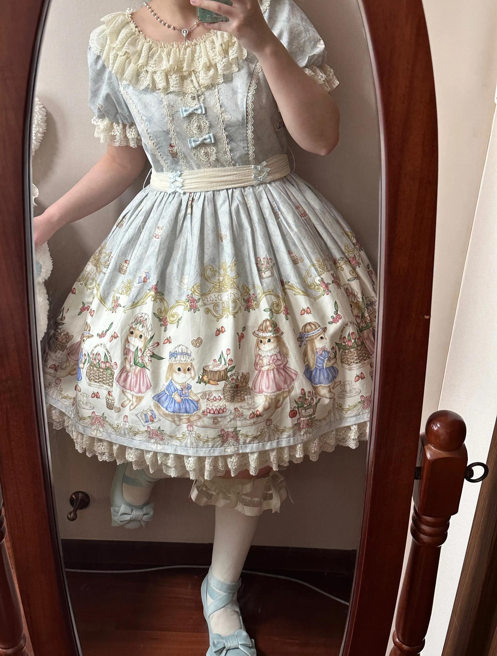 Picnic Bunny - Cotton Daily Doll-like Lolita OP Dress, Bunny Print and Accessories - image 9