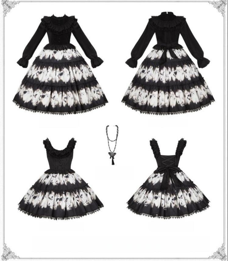 Dead Leaf Butterfly Gothic Lolita JSK and OP Dress Set - image 32