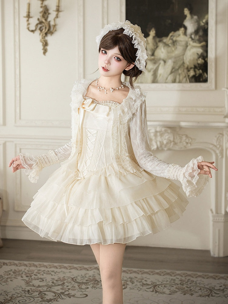Boned Corset Waist Spaghetti Strap Tiered Lolita JSK Dress - image 4
