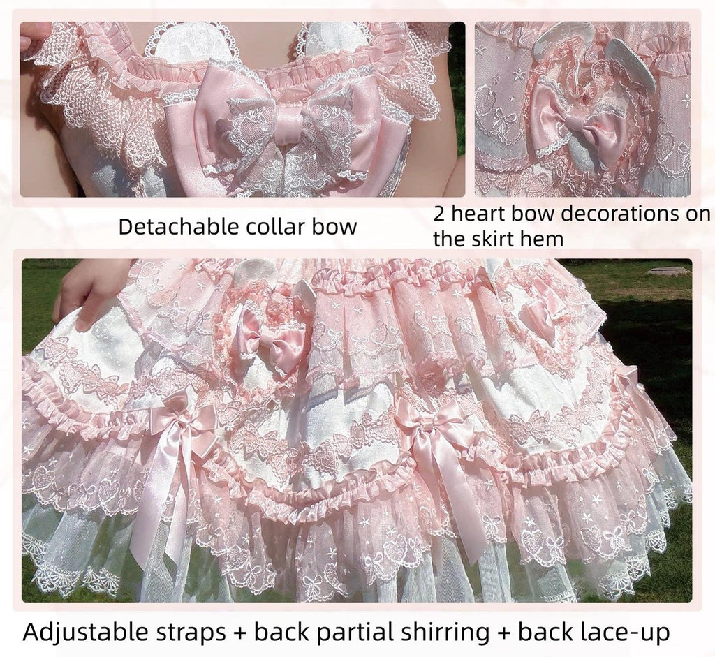 Heart Bear - Sweet Lolita Jacquard JSK Dress, Layered Lace and Accessories - image 8