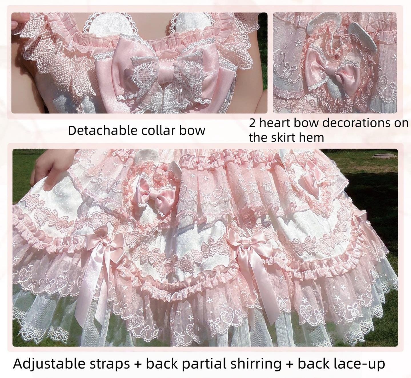 Heart Bear - Sweet Lolita Jacquard JSK Dress, Layered Lace and Accessories - image 8