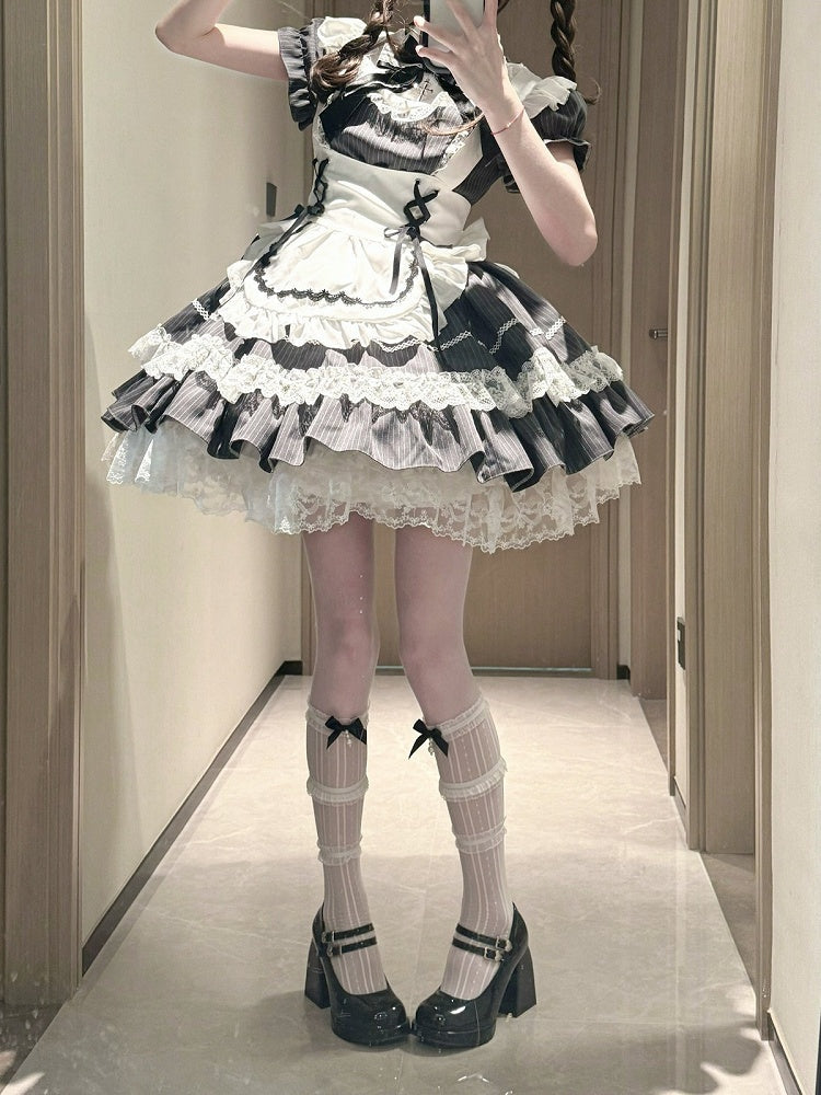 Gray Striped Lace OP Dress with Apron - image 5