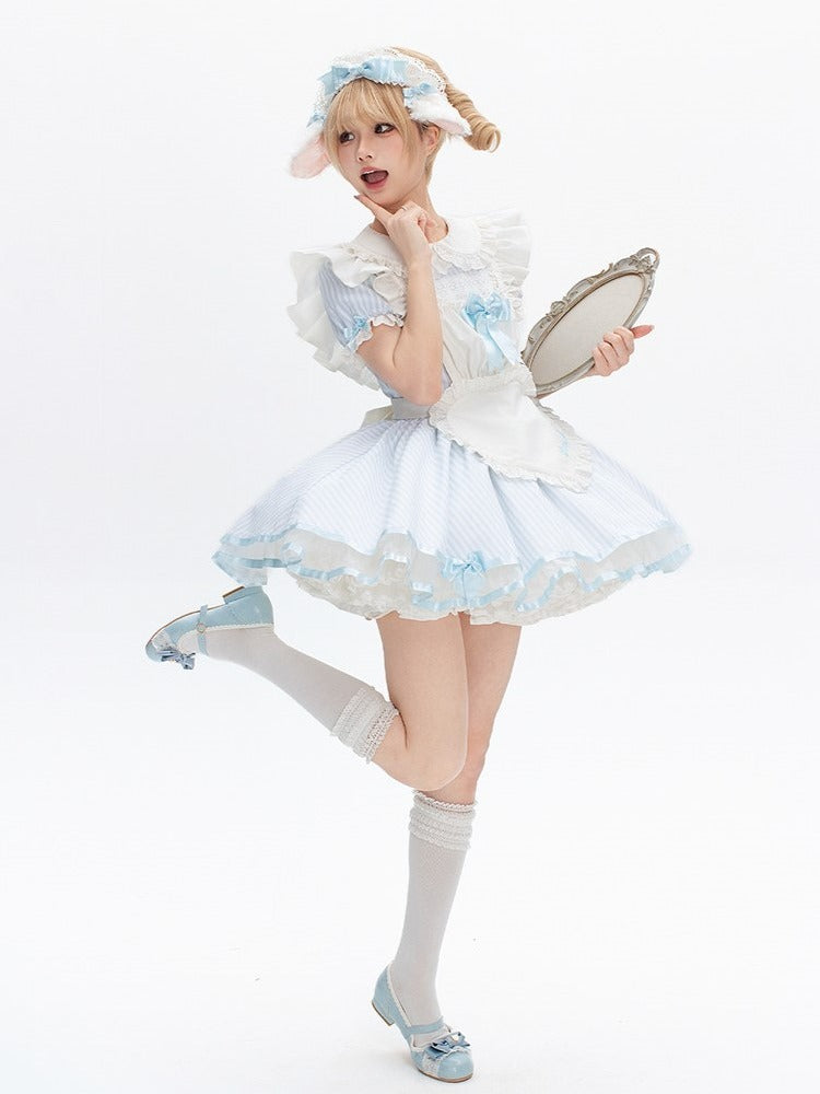 Old-School Maid OP with Striped Lace Sleeves - image 5