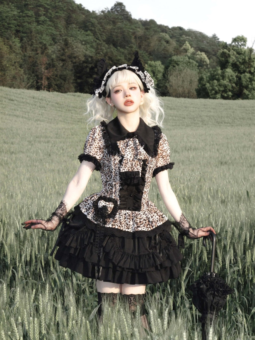 Bengal Cat Gothic Lolita Blouse Vest Skirt and Accessories Set - image 15
