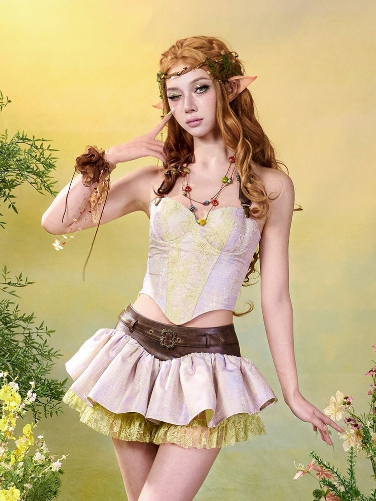 Fairycore Mori Kei Purple and Green Halter Neck Corset Top - image 9