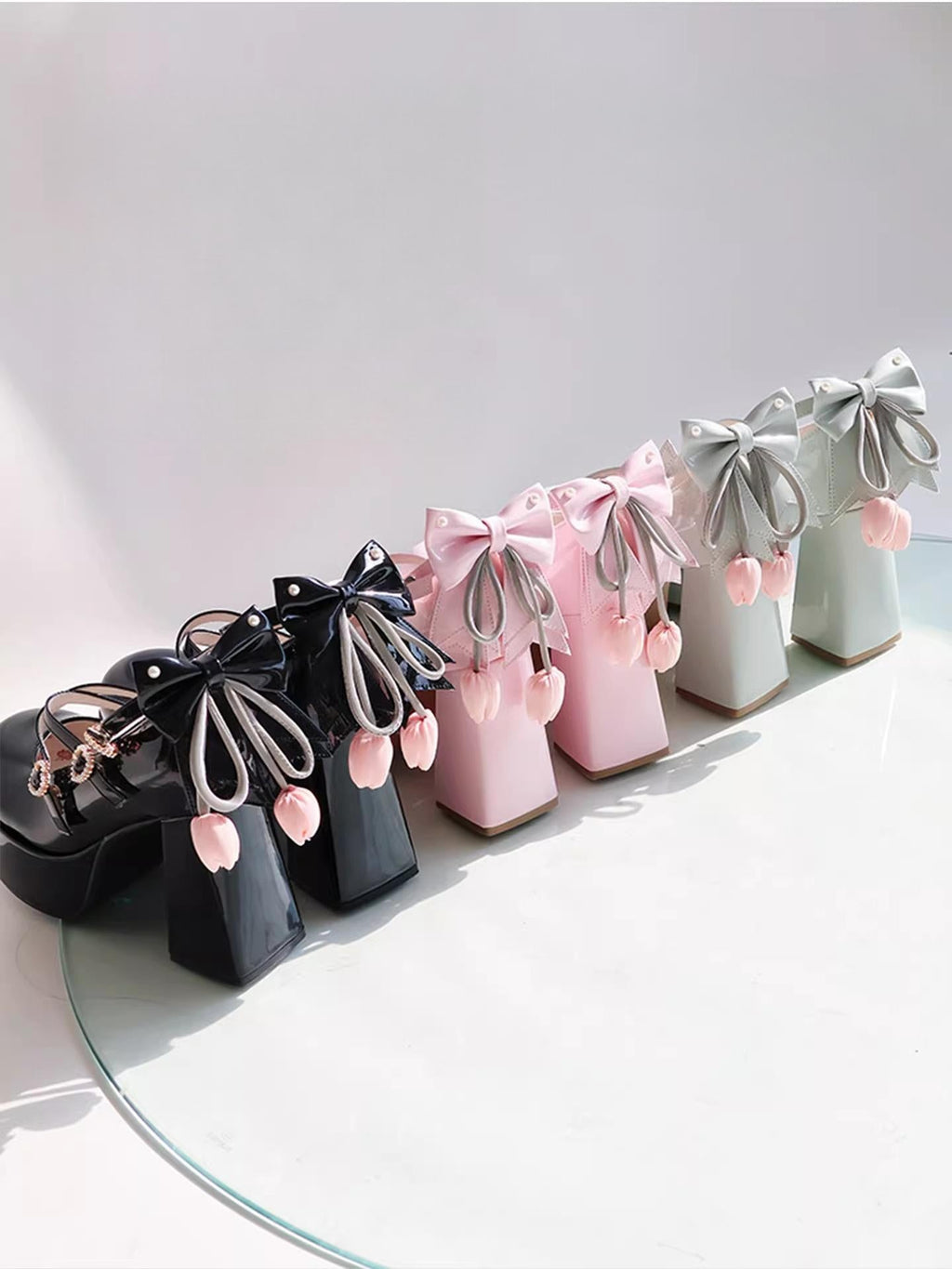 Whispering Tulip - Classic Lolita Heel Shoes with Detachable Bows - image 4