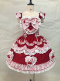 Crimson Cherry Polka-Dot Lace JSK with White Trim - Rosede Cheese - image 1