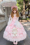 Ode of the Curtain - Multi-Layered Ruffled Bride Open-Front Bow Lace Lace-Up Sweet Long Lolita JSK Dress - image 1