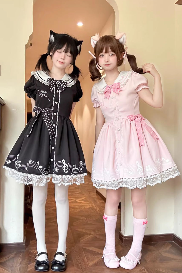 Melody Kitty - Sweet Lolita Short-Sleeve OP Dress in Black - image 8