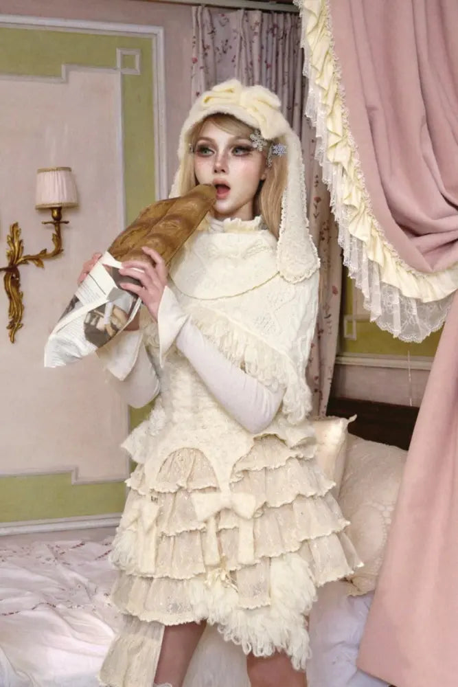 Slavic Beauty Cropped Knit Coat, Cape and Rabbit-Ear Hat Collection - image 3
