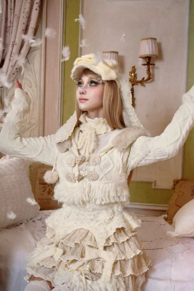 Slavic Beauty Cropped Knit Coat, Cape and Rabbit-Ear Hat Collection - image 8