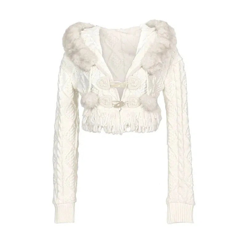 Slavic Beauty Cropped Knit Coat, Cape and Rabbit-Ear Hat Collection - image 11