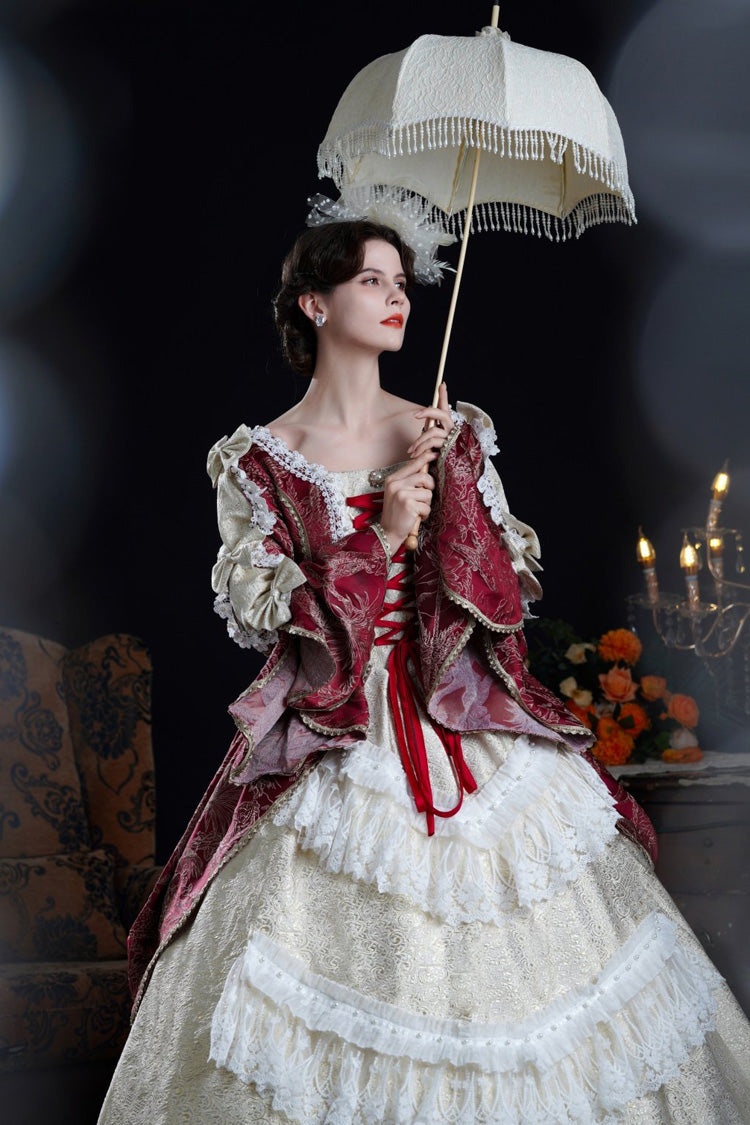Wine and Ivory Classic Victorian Lolita Hime-Sleeve Dress - image 7