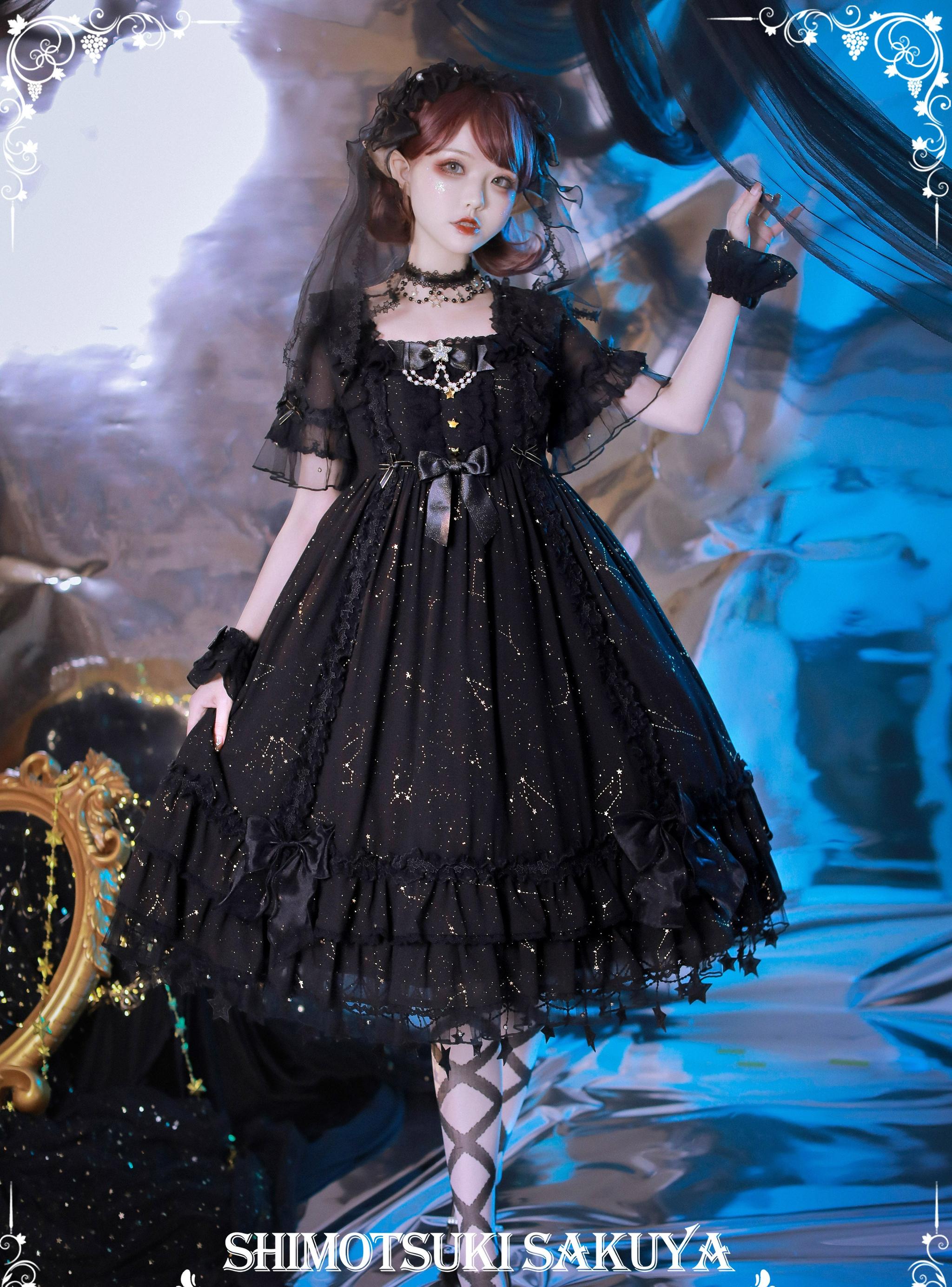 Whisper of Stars - Vintage Lolita Black OP Dress, Constellation-Themed - image 8