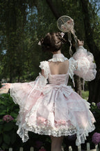 Spring Entwined with Cherry Clouds - Short Sleeves Embroidered Bow Lace Sweet Lolita Dress - image 9