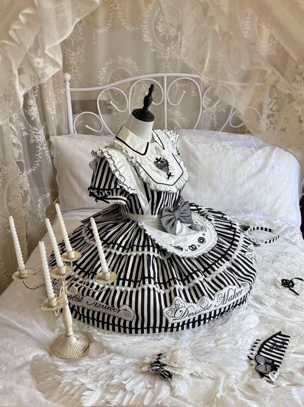 Sweet Butler - Maid Lolita Striped OP Dress, Embroidered Collar - image 7