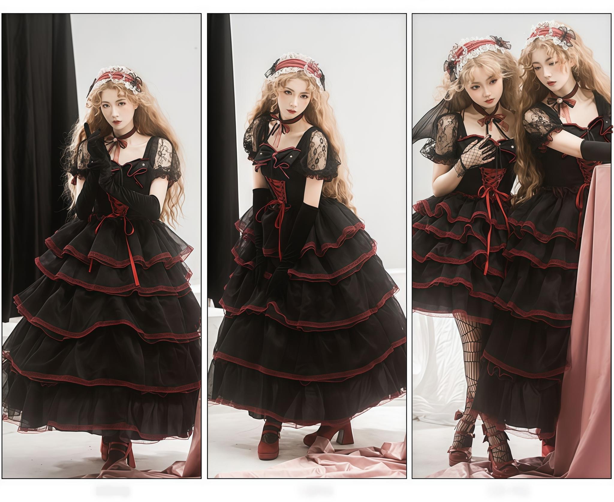 Shisan District - Wedding Lolita OP Suit with Angel Demon Wings - image 18