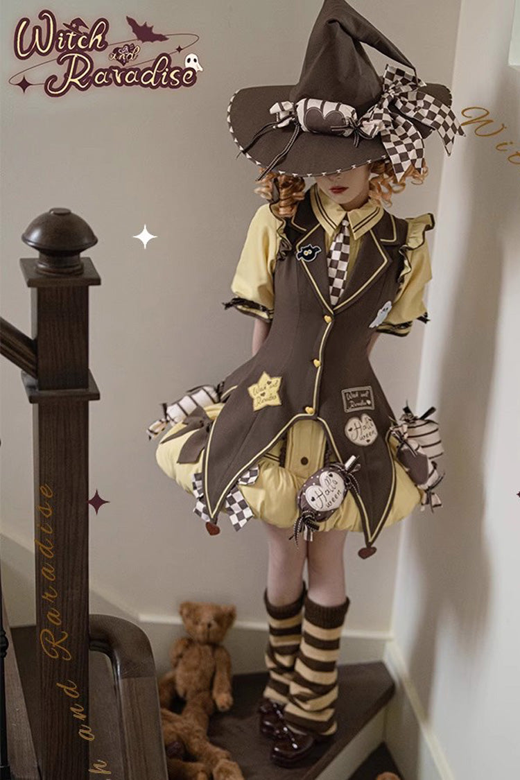 Witch and Paradise - Short Sleeves Ruffle Bowknot Sweet Japanese Halloween Lolita Dress Vest Set - image 16