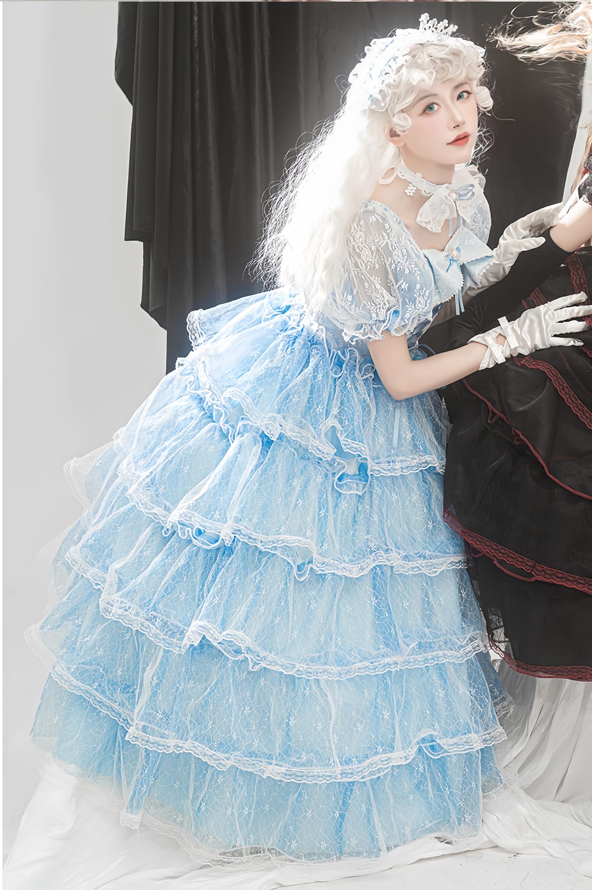 Shisan District - Wedding Lolita OP Suit with Angel Demon Wings - image 7
