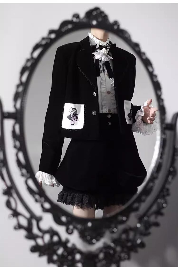 Erosion Heart F-Type - Ouji Lolita Suit Black Velvet Shorts and Skirt - image 37