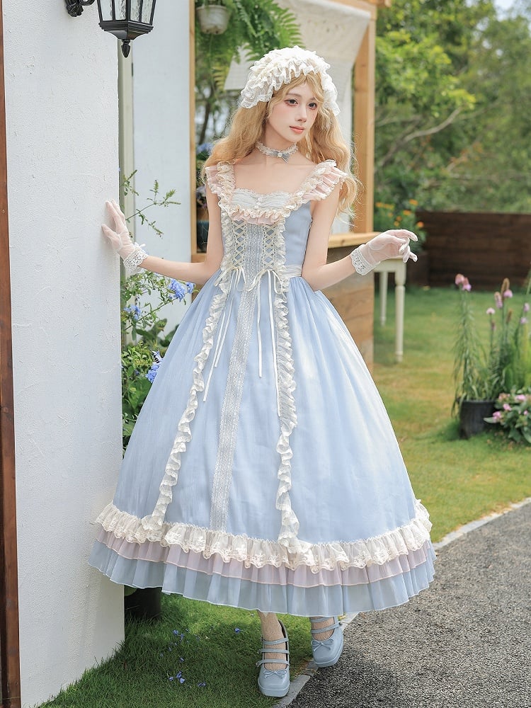 Blue Long Flounce Hem Lolita JSK Dress Set - image 1
