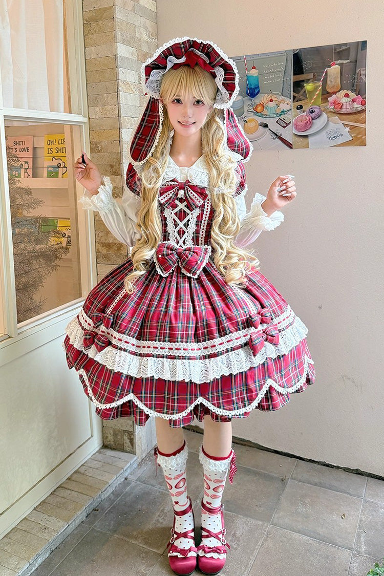 Gingham Petal Bunny - Short Sleeves Printed Ruffled Bow Sweet Lolita OP Dress - image 2