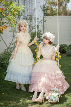 Sincere Vow - Edwardian Collar Short Sleeves Ombre Multi-Layered Ruffled Embroidered Sweet Lolita Dress - image 11